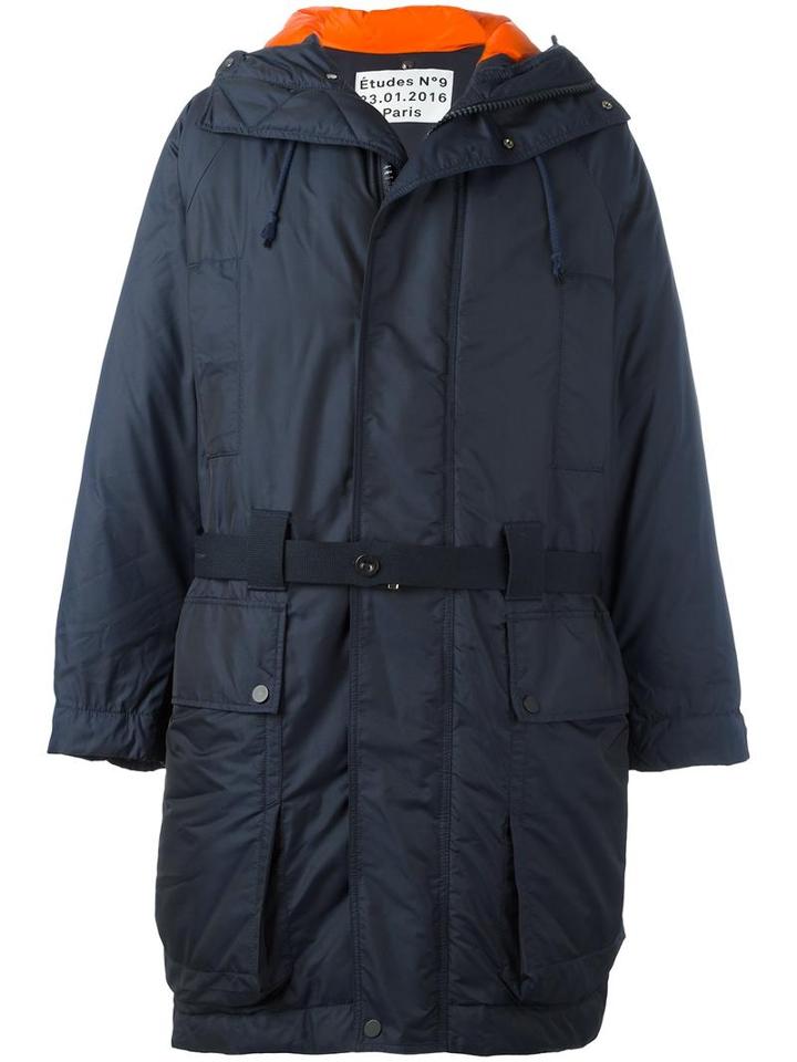 Études Hooded Parka Coat, Men's, Size: 50, Blue, Polyester/viscose