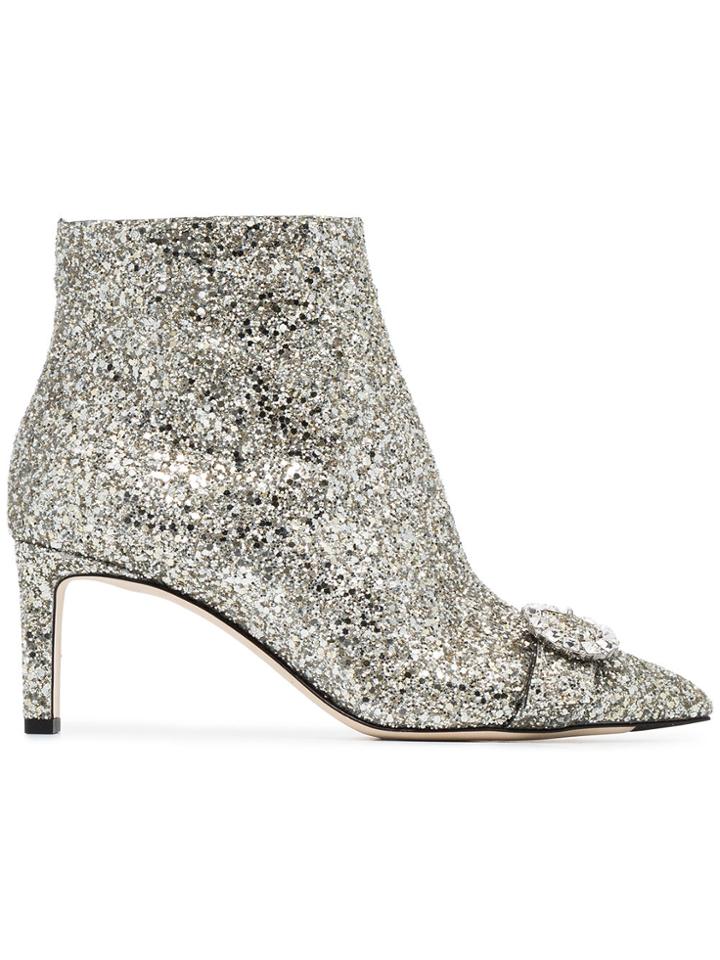 Jimmy Choo Silver Glitter Hanover 65 Boots - Metallic