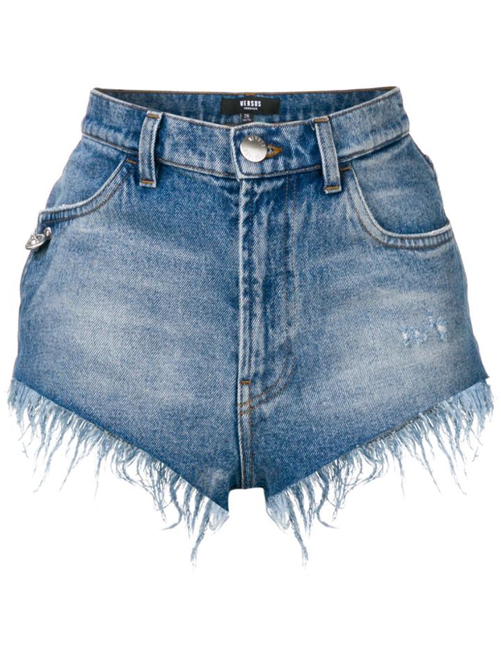 Versus Frayed High-waisted Shorts - Blue