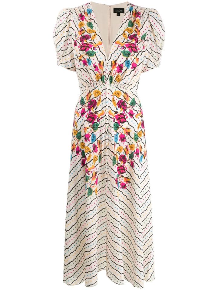 Saloni Lea Printed Midi Dress - Neutrals