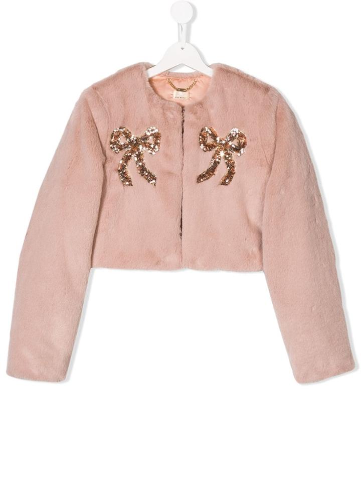 Elisabetta Franchi La Mia Bambina Sequin Faux Fur Coat - Pink & Purple