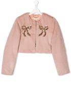 Elisabetta Franchi La Mia Bambina Sequin Faux Fur Coat - Pink & Purple