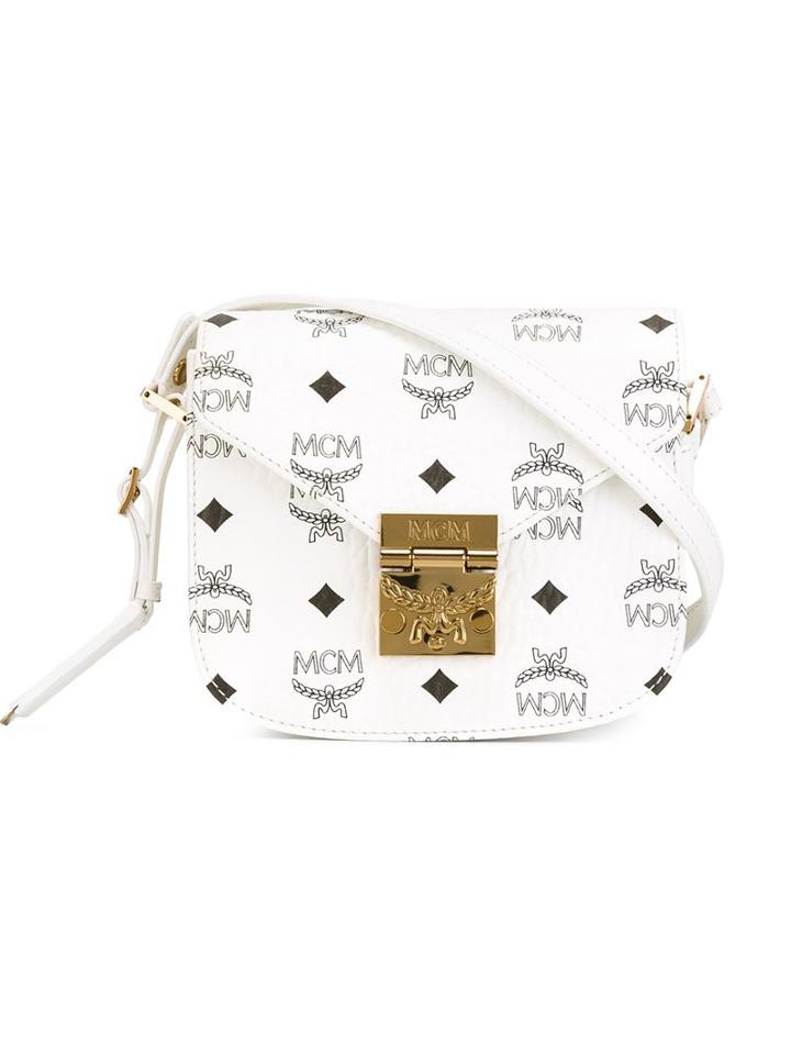 Mcm Printed Logo Cross-body Bag, Women's, White, Lamb Skin/leather