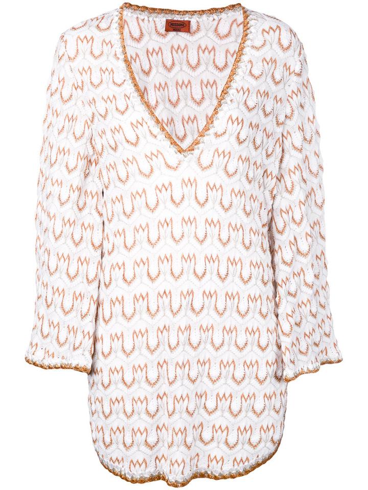 Missoni - V-neck Knit Beach Dress - Women - Cotton/polyester/rayon - 42, White, Cotton/polyester/rayon