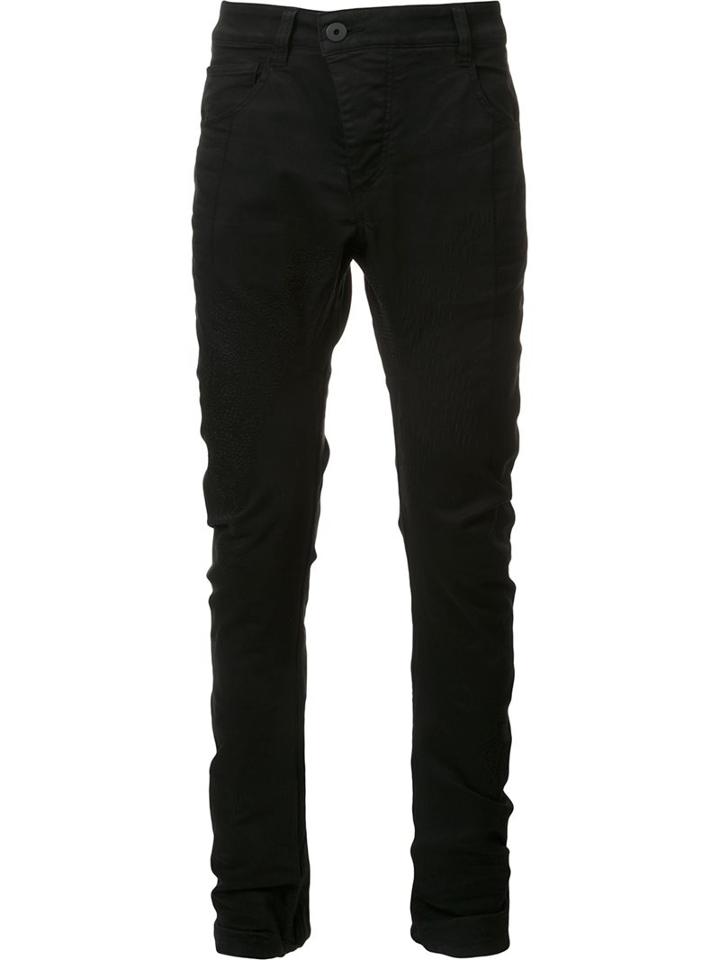 11 By Boris Bidjan Saberi Asymmetric Fastening Skinny Jeans, Men's, Size: Large, Black, Cotton/spandex/elastane