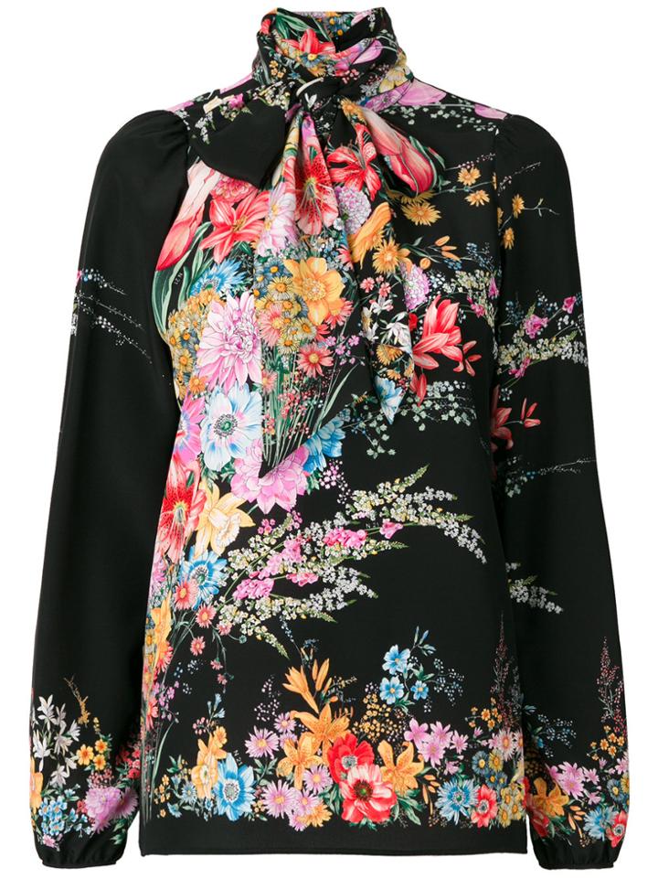 No21 Neck Tie Floral Blouse - Black