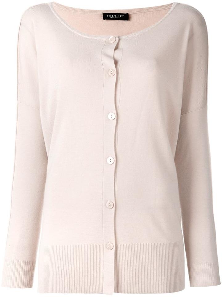 Twin-set Ribbed Detail Loose-fit Cardigan, Women's, Size: Xxl, Nude/neutrals, Wool