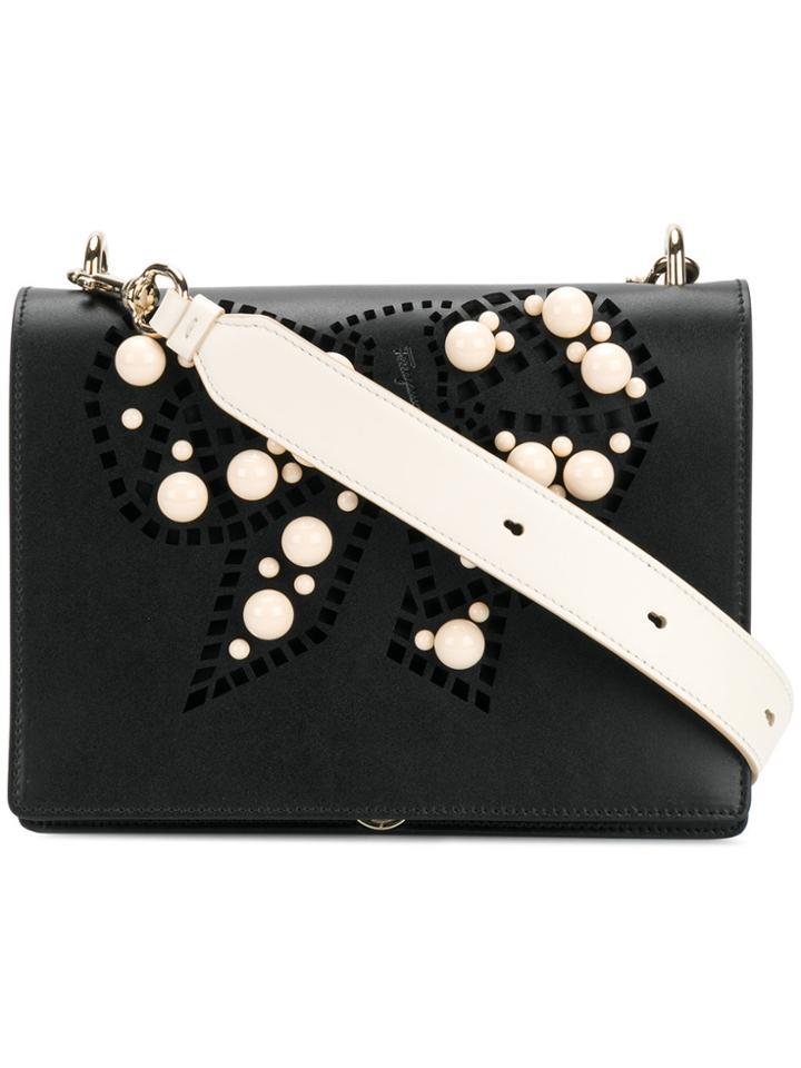 Salvatore Ferragamo Pearl Embellished Shoulder Bag - Black