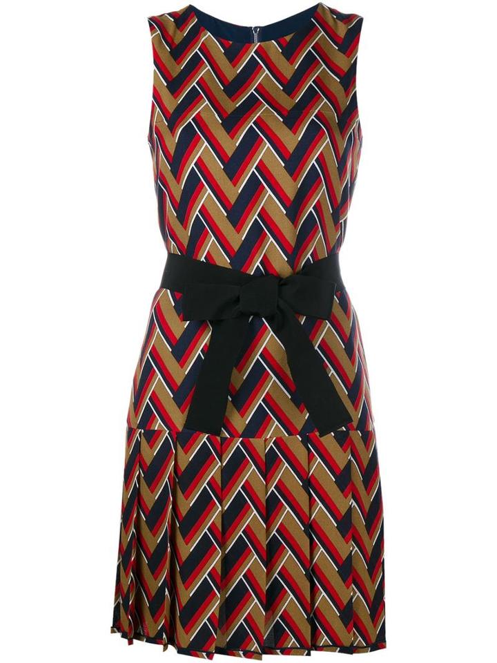 Gucci Chevron Pleated Dress, Women's, Size: 38, Red, Silk/wool