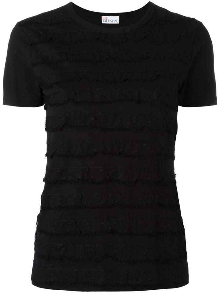 Red Valentino Polka Dot Ruffle T-shirt, Women's, Size: Medium, Black, Cotton/polyamide