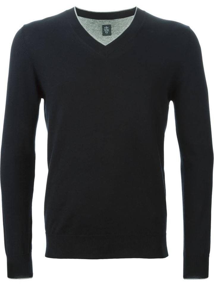 Eleventy V-neck Sweater, Men's, Size: M, Blue, Cotton