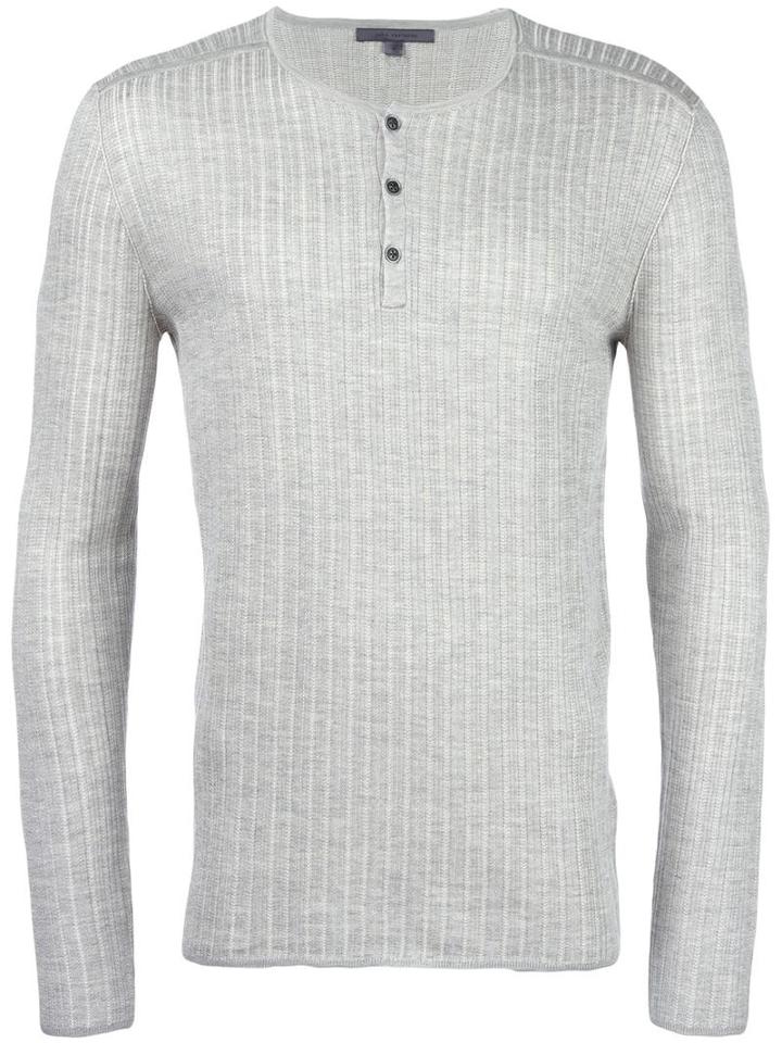 John Varvatos Ribbed Henley T-shirt, Men's, Size: Xl, Grey, Silk/cotton