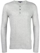John Varvatos Ribbed Henley T-shirt, Men's, Size: Xl, Grey, Silk/cotton