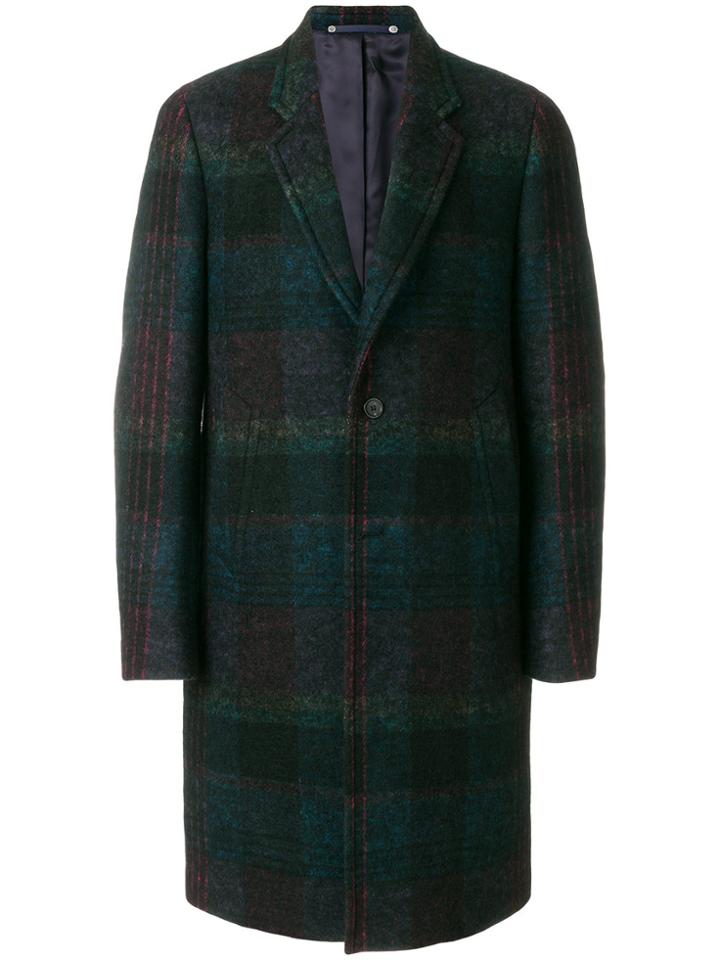 Ps By Paul Smith Checked Overcoat - Black