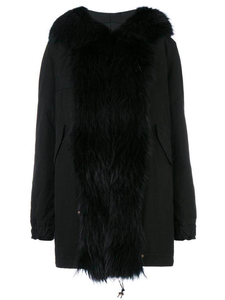 Mr & Mrs Italy - Fur Trim Coat - Women - Cotton/polyester/polypropylene/racoon Fur - Xs, Black, Cotton/polyester/polypropylene/racoon Fur