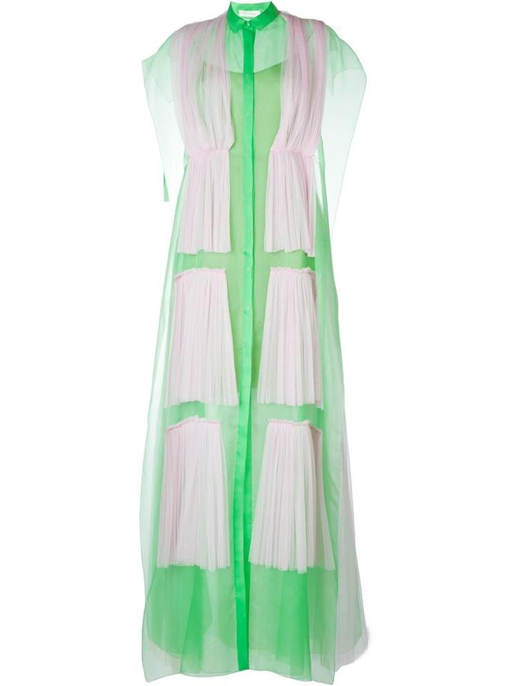 Delpozo Pleated Overlay Shirt Dress, Women's, Size: 38, Green, Silk