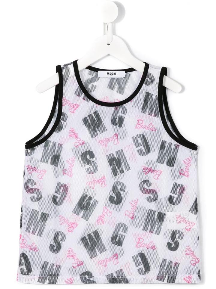 Msgm Kids Barbie Logo Print Tank Top, Girl's, Size: 8 Yrs, Black