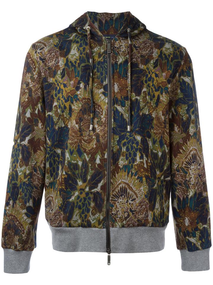 Etro Printed Zip Up Hoodie, Men's, Size: Xl, Green, Cotton/polyamide