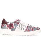Valentino Garavani Open Floral Print Sneakers, Men's, Size: 41, Grey, Calf Leather/leather/rubber