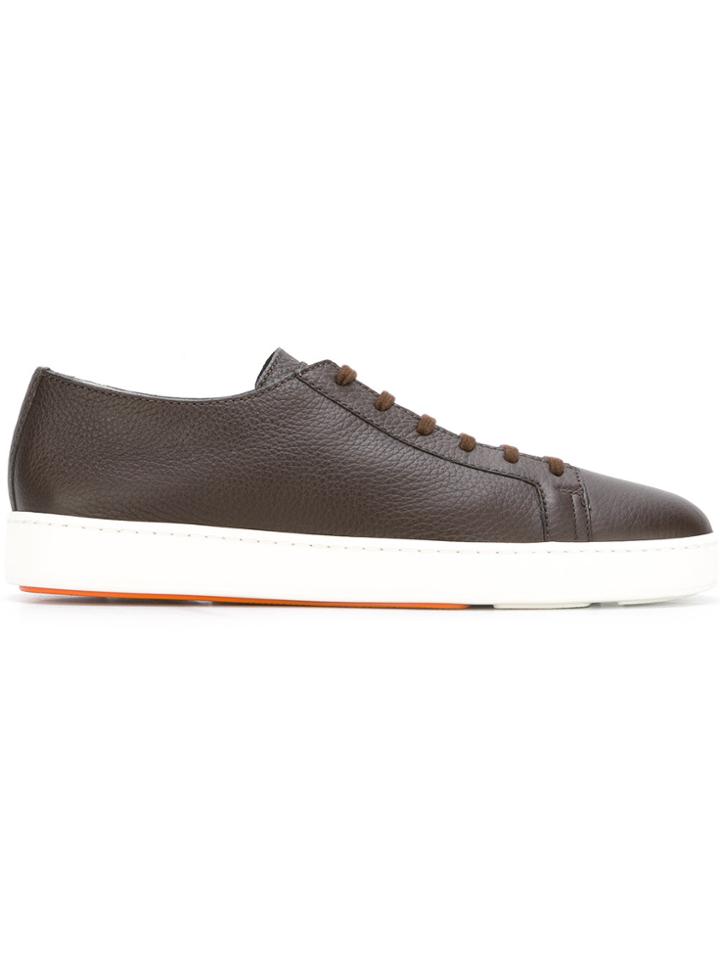 Santoni Grained Lace Up Trainers - Brown