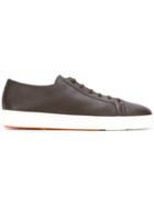 Santoni Grained Lace Up Trainers - Brown