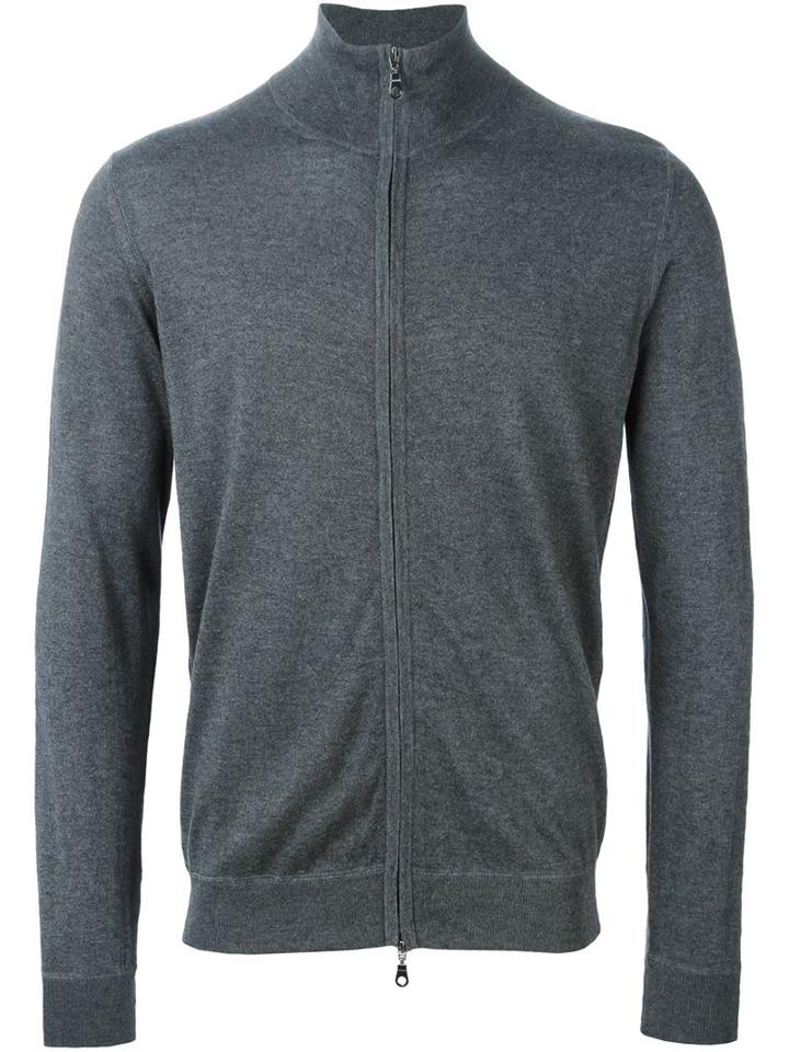 Laneus Roll Neck Zipped Cardigan, Men's, Size: 52, Grey, Silk/cashmere