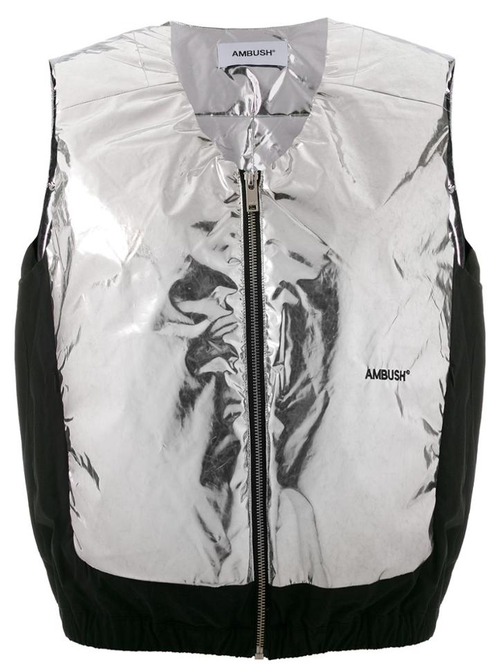 Ambush Metallic Panel Cropped Gilet - Silver