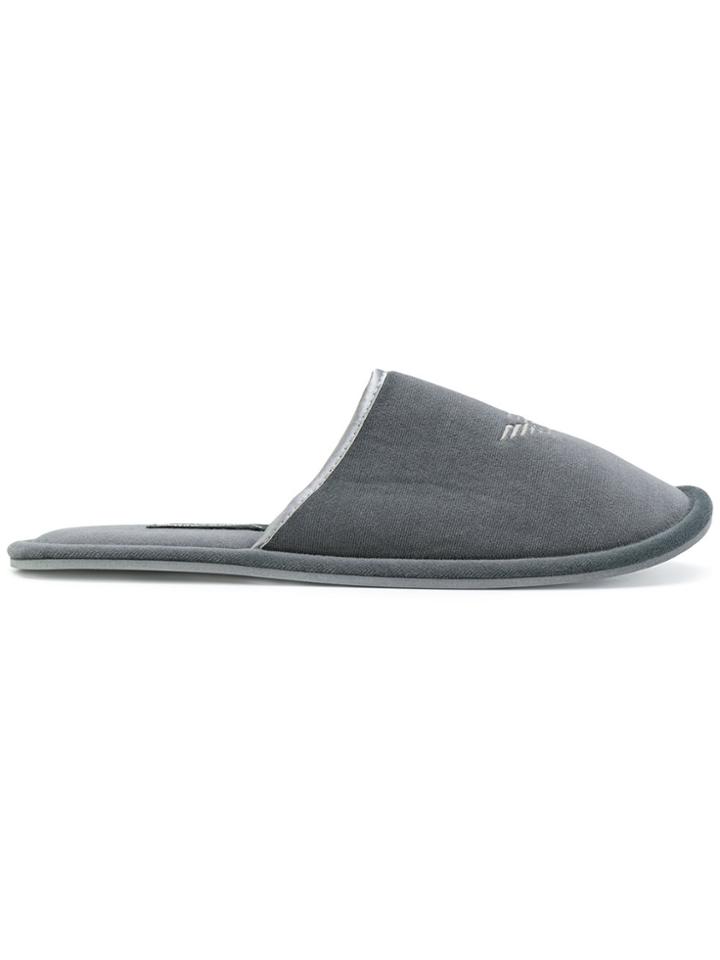 Emporio Armani Logo Embroidered Slippers - Grey