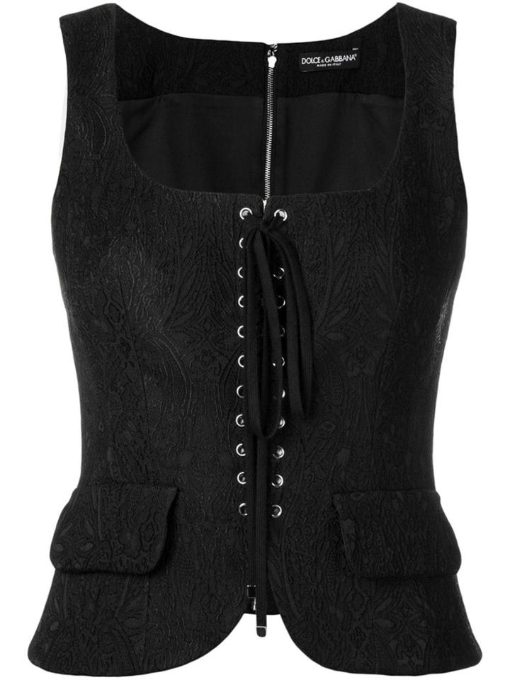 Dolce & Gabbana Lace-up Jacquard Bustier - Black