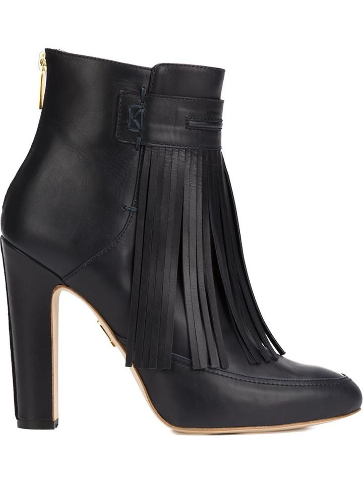 Maiyet Blake Fringe Heeled Booties, Women's, Size: 39, Blue, Calf Leather/leather
