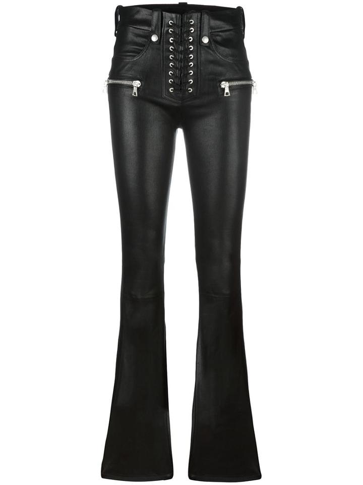 Unravel Project Flared Leather Trousers, Women's, Size: 26, Black, Leather/polyester/polyurethane
