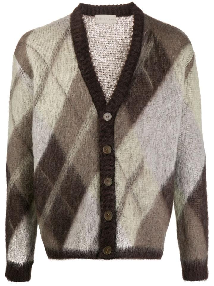 Paura Horace Argyle Knit Cardigan - Brown