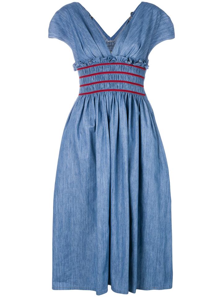 Miu Miu Ruched Waist A-line Dress - Blue