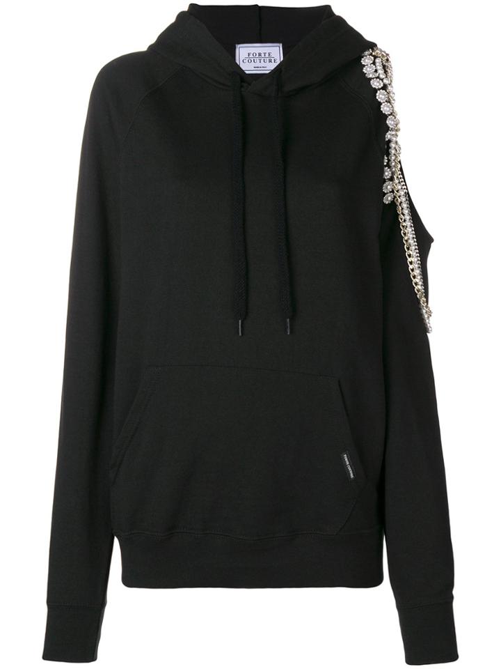 Forte Dei Marmi Couture Cut-out Shoulder Embellished Hoodie - Black