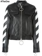 Off-white Striped Sleeves Leather Jacket, Women's, Size: Xs, Black, Lamb Skin/viscose