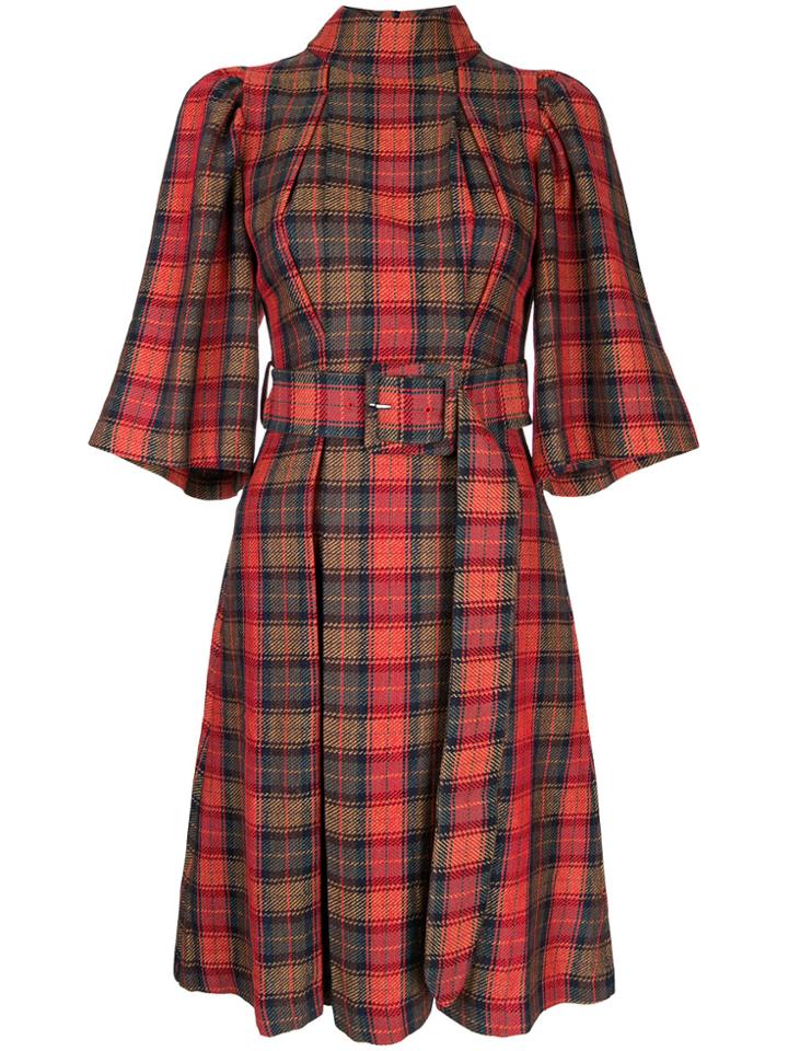 Kimhekim Pleated Tartan Dress - Red