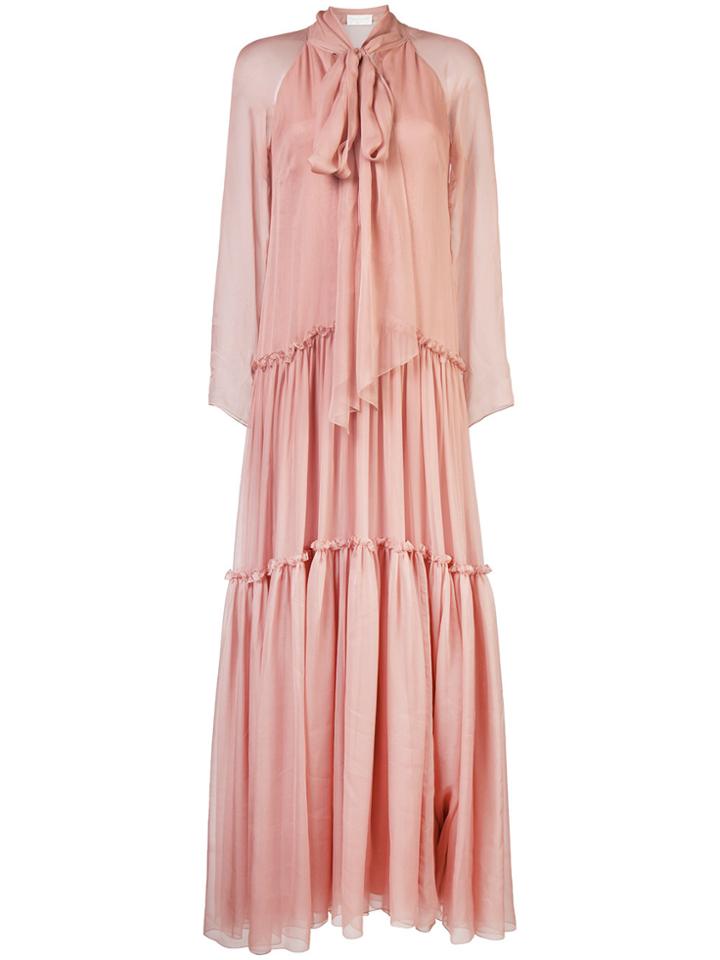 Alberta Ferretti Bow Tie Tiered Dress - Pink & Purple