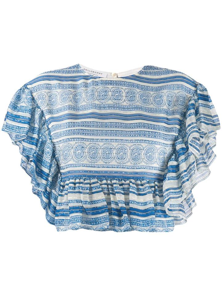 Philosophy Di Lorenzo Serafini Print Ruffle Crop Top - Blue