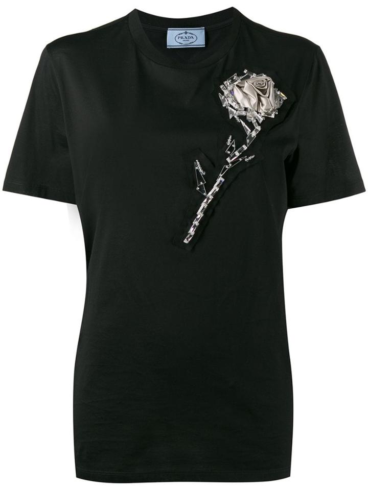 Prada Rose Appliqué Oversized T-shirt - Black