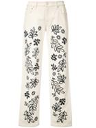 Victoria Victoria Beckham Floral Skinny Jeans, Women's, Size: 25, White, Cotton/spandex/elastane