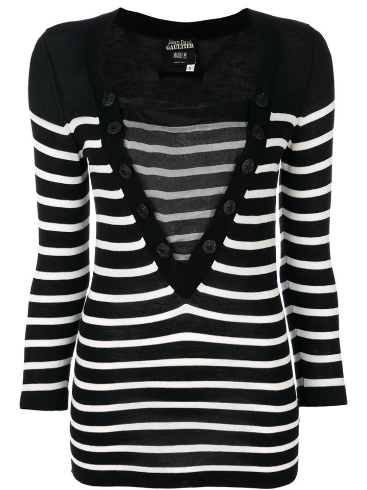 Jean Paul Gaultier Vintage Striped Top With Sheer Neckline - Black