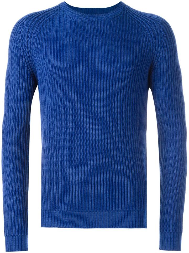 Roberto Collina Ribbed Sweater, Men's, Size: 46, Blue, Merino