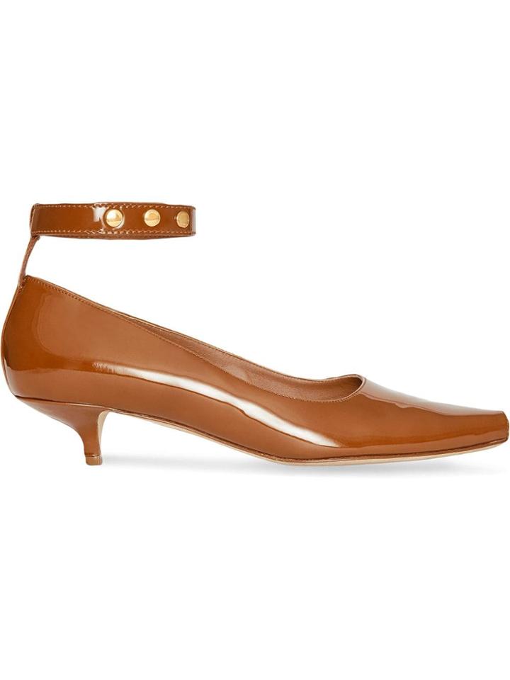 Burberry Patent Leather Peep-toe Kitten-heel Pumps - Brown