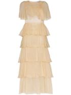 Deitas Eva Ruffle Tier Silk Maxi Dress - Neutrals