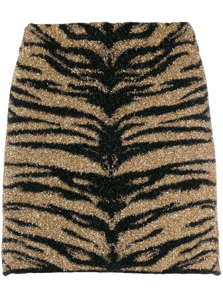 Laneus Tiger Print Skirt - Black