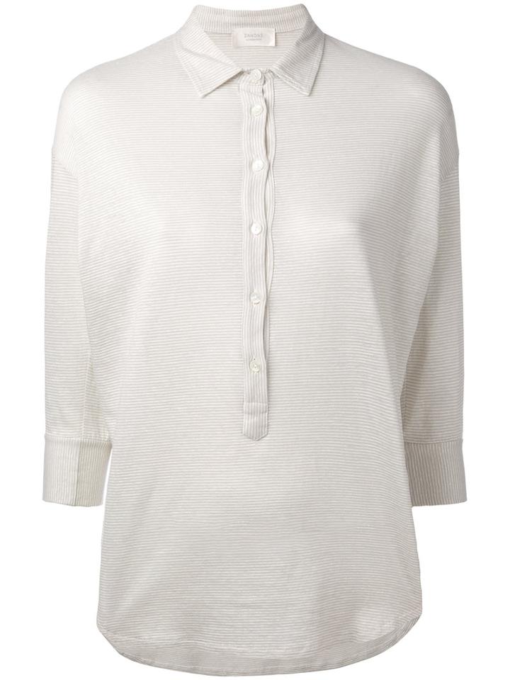 Zanone - Three-quarters Sleeve Polo Shirt - Women - Cotton/linen/flax - 46, Nude/neutrals, Cotton/linen/flax
