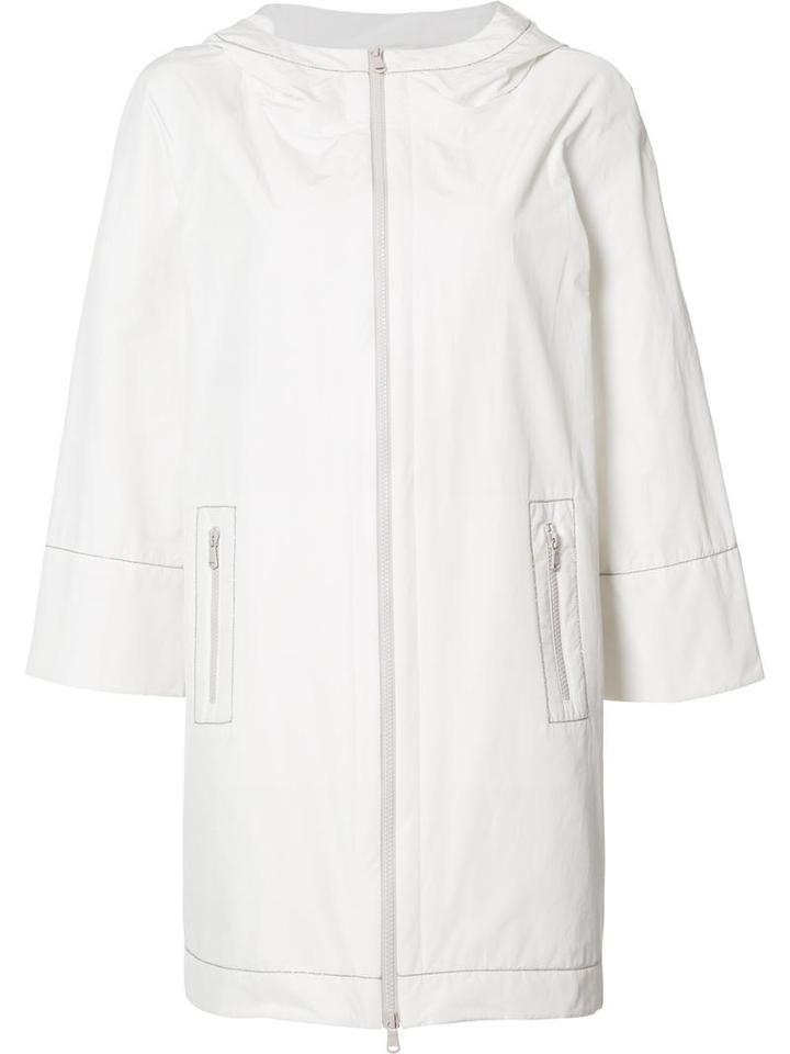 Brunello Cucinelli Zipped Hooded Coat, Women's, Size: 46, White, Polyester/cotton