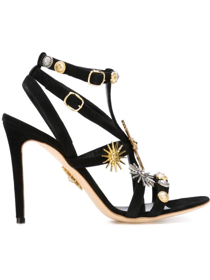 Fausto Puglisi Studded Sandals, Women's, Size: 38, Black, Chamois Leather/leather/metal Other
