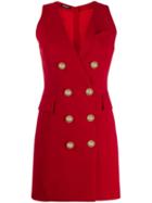 Balmain Double Breasted Cocktail Dress - Red