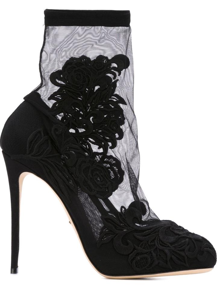 Dolce & Gabbana Floral Embroidery Sock Booties - Black